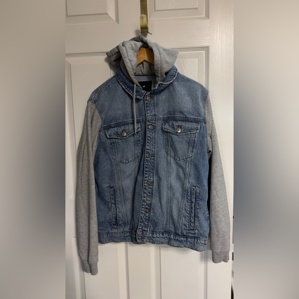 H&M Blue Denim Jacket with Gray Hood